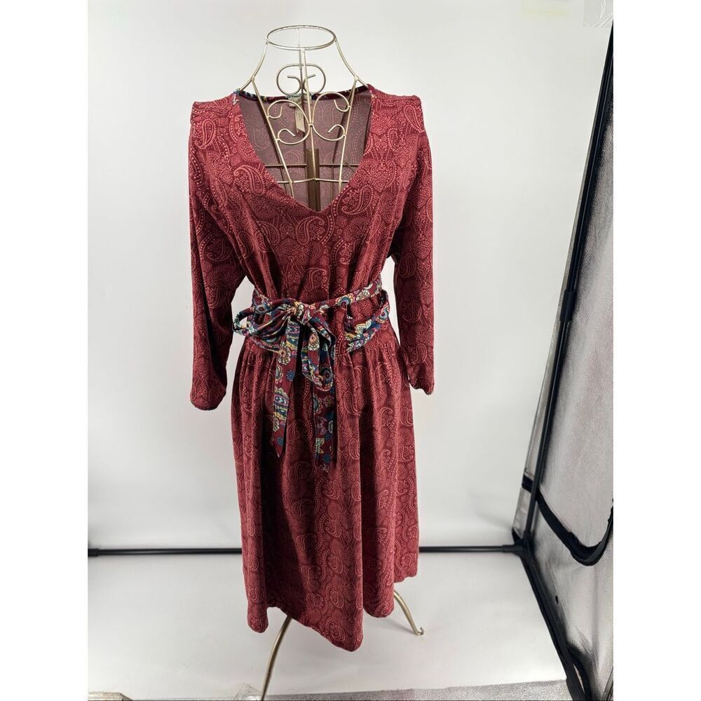 Matilda Jane Red Paisley Dress XL Boho Tie Waist 3/4 Sleeve Cotton Spandex